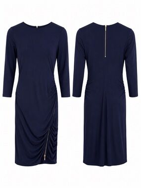 GUESS Navy Long Sleeve Midi Dress with Side Ruching